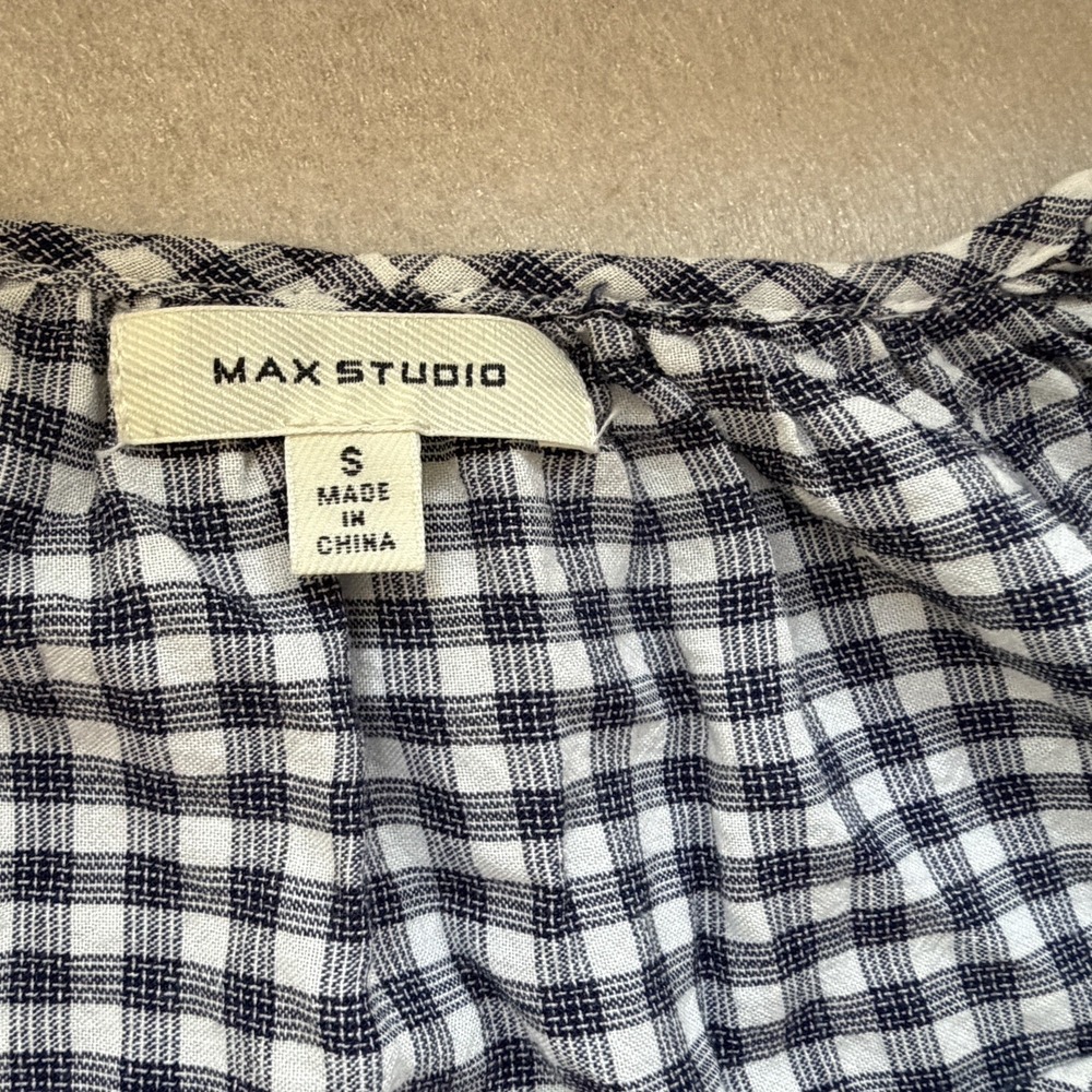Max Studio Tiered Dress Women S Blue White Gingham Check Long Sleeve Cottagecore - Picture 4 of 10